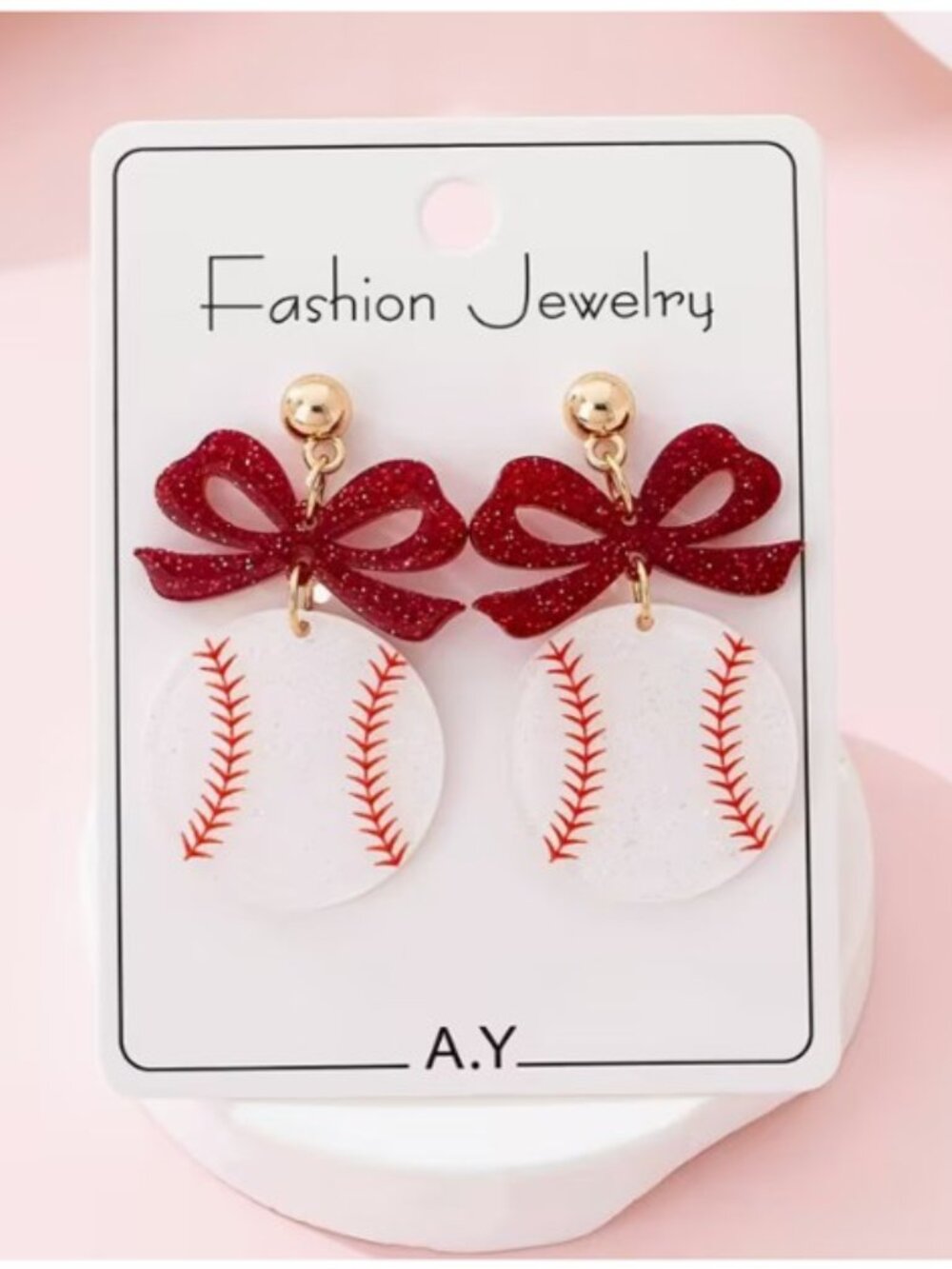 Red & White Bows Baseball Statement Dangle Earrings (NEW & SO CUTE!) - Picture 2 of 4